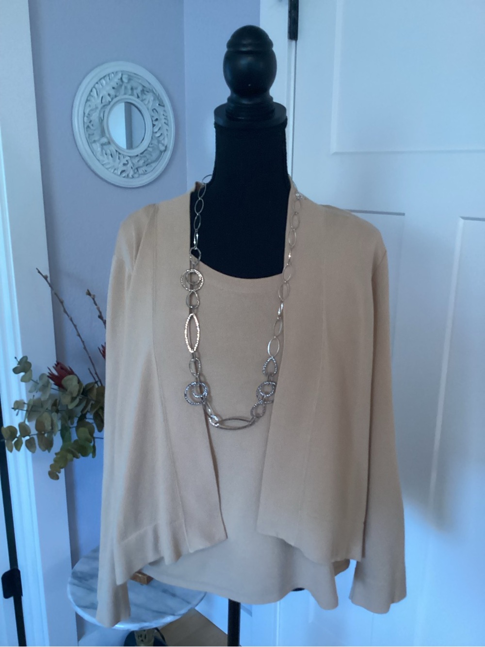 Jones New York Beige Open-Front Draped Cardigan